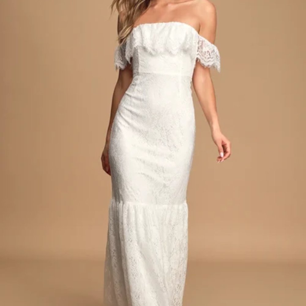 Lulu's Off-The-Shoulder Lace Maxi Dress